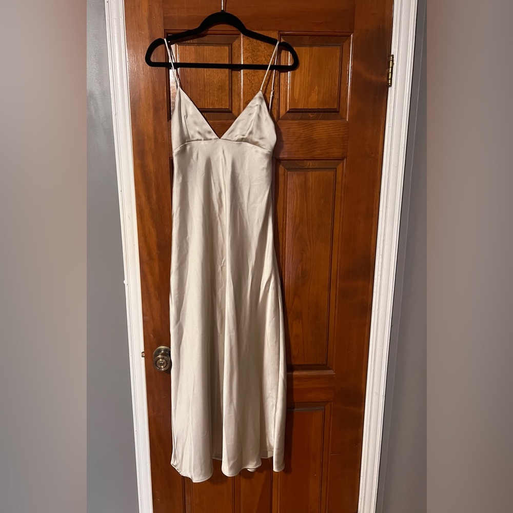 Zara Satin Slip Maxi Dress in Champagne Beige